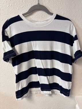 Old Navy Navy and White Striped Crewneck Tee